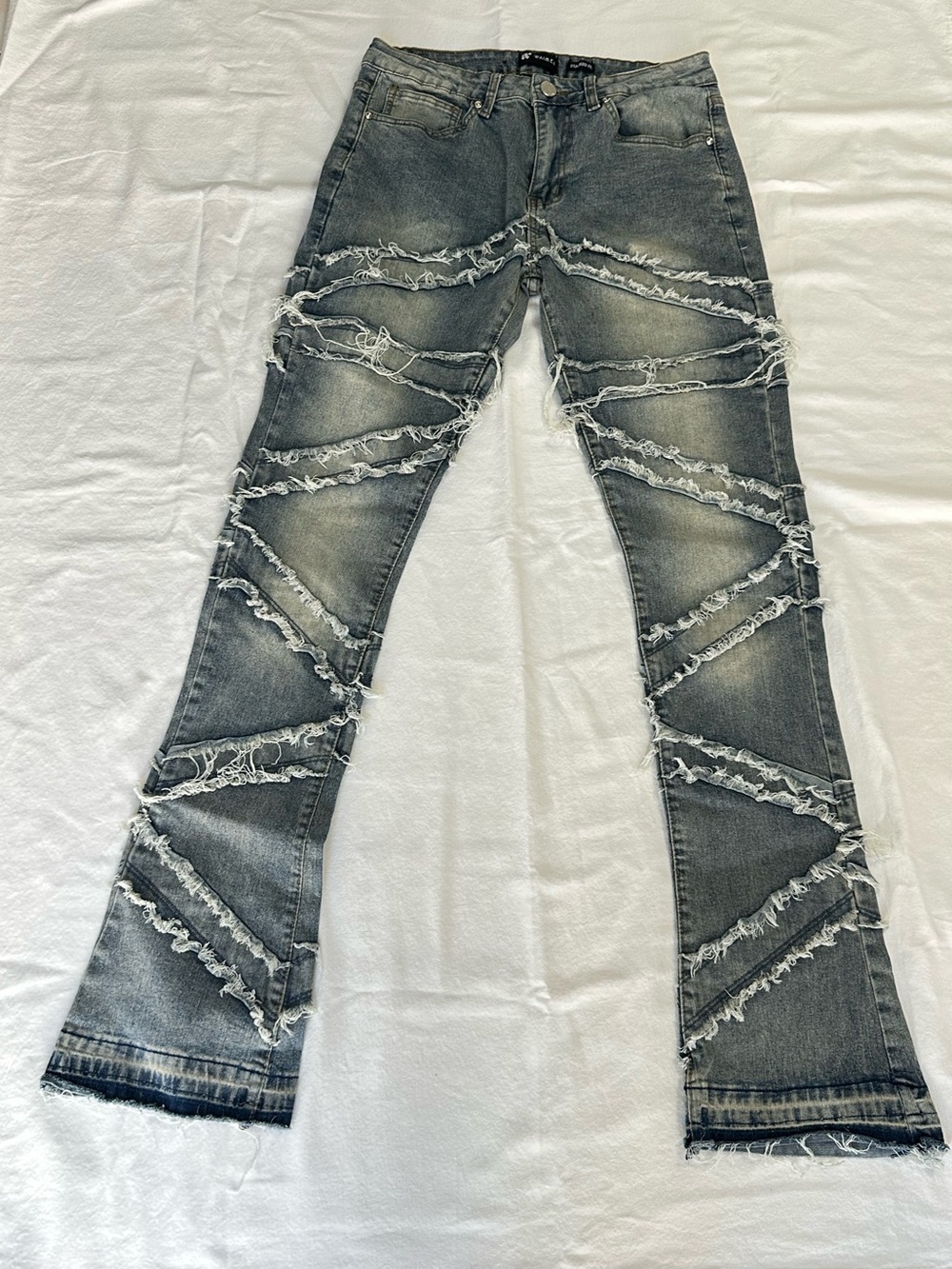 Waimea Mens Size 32x36 Stacked Jeans Crossover Distressed Flare Streetwear Retro